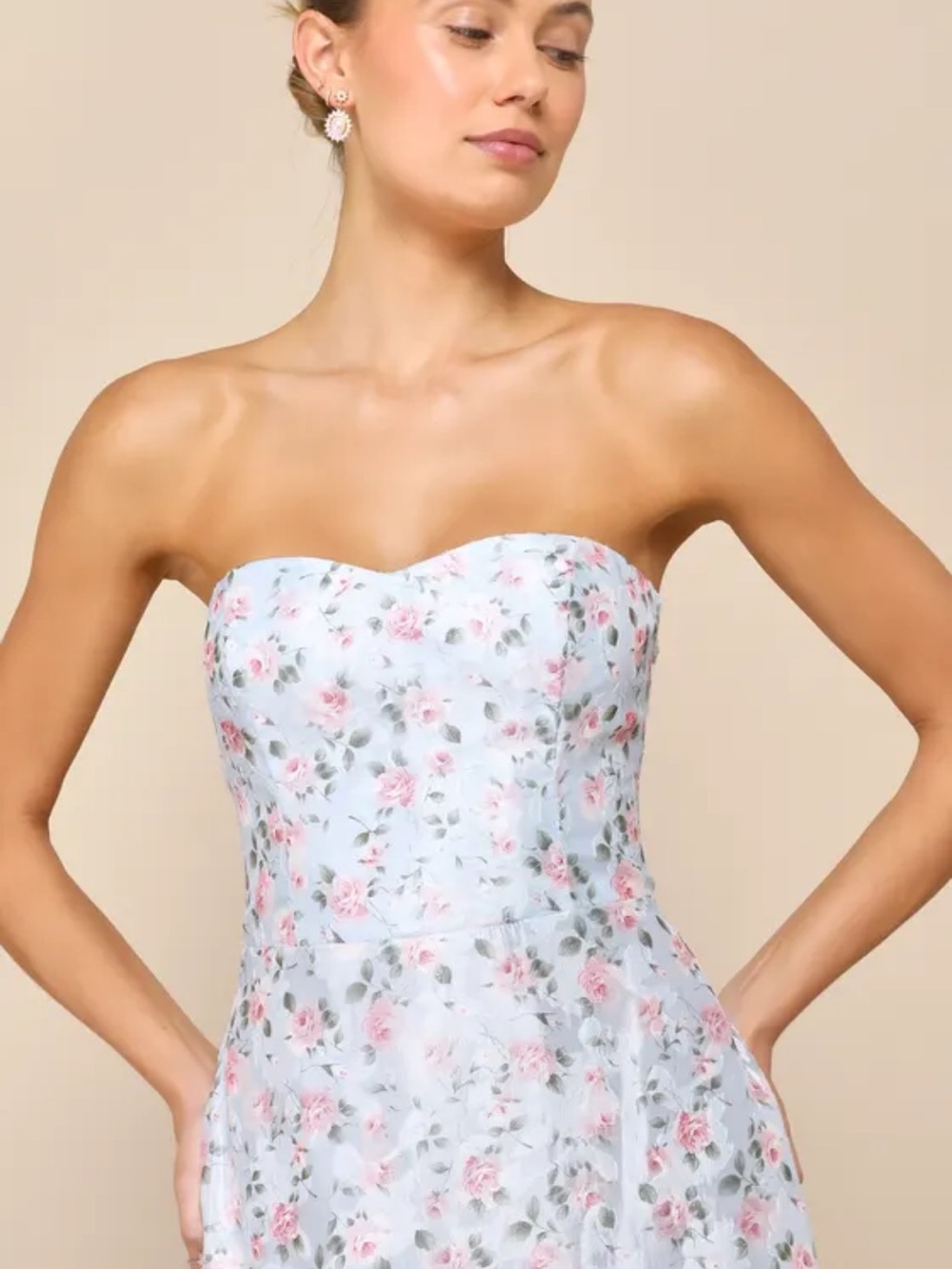 Lulu's Pastel Blue Strapless Floral Maxi Dress - Picture 3 of 4